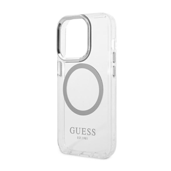 Etui Do iPhone 14 Pro Max Guess Metal Outline MagSafe Przezroczysty