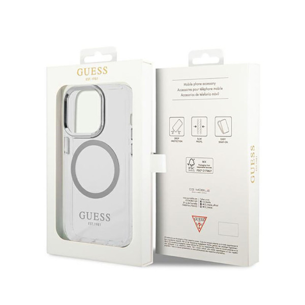 Etui Do iPhone 14 Pro Max Guess Metal Outline MagSafe Przezroczysty