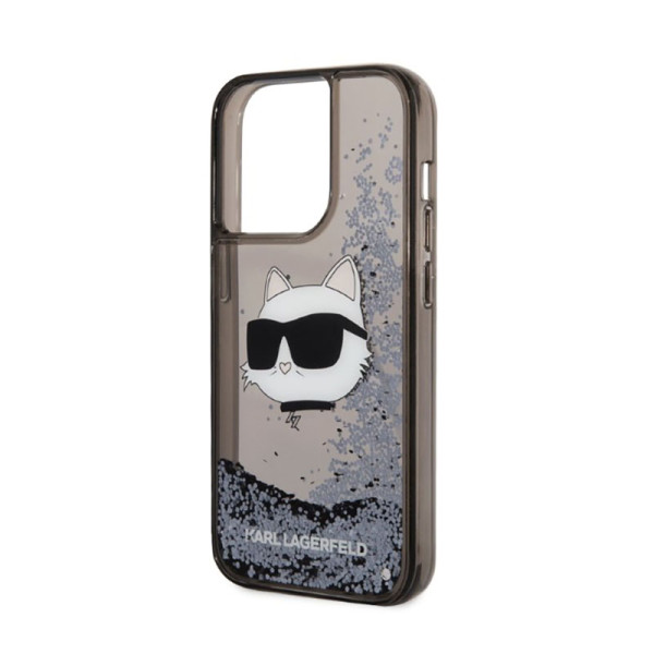 Etui Do iPhone 14 Pro Max Karl Lagerfeld Liquid Glitter NFT Choupette Head Czarny