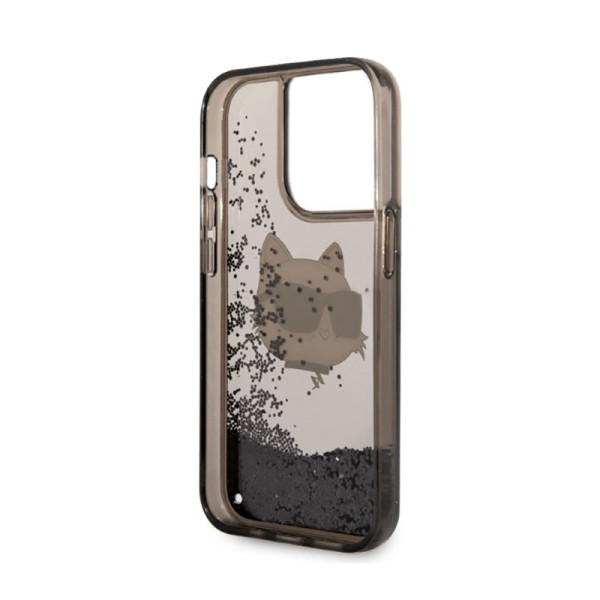 Etui Do iPhone 14 Pro Max Karl Lagerfeld Liquid Glitter NFT Choupette Head Czarny
