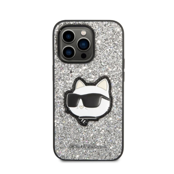 Etui Do iPhone 14 Pro Max Karl Lagerfeld NFT Glitter Choupette Patch Srebrny