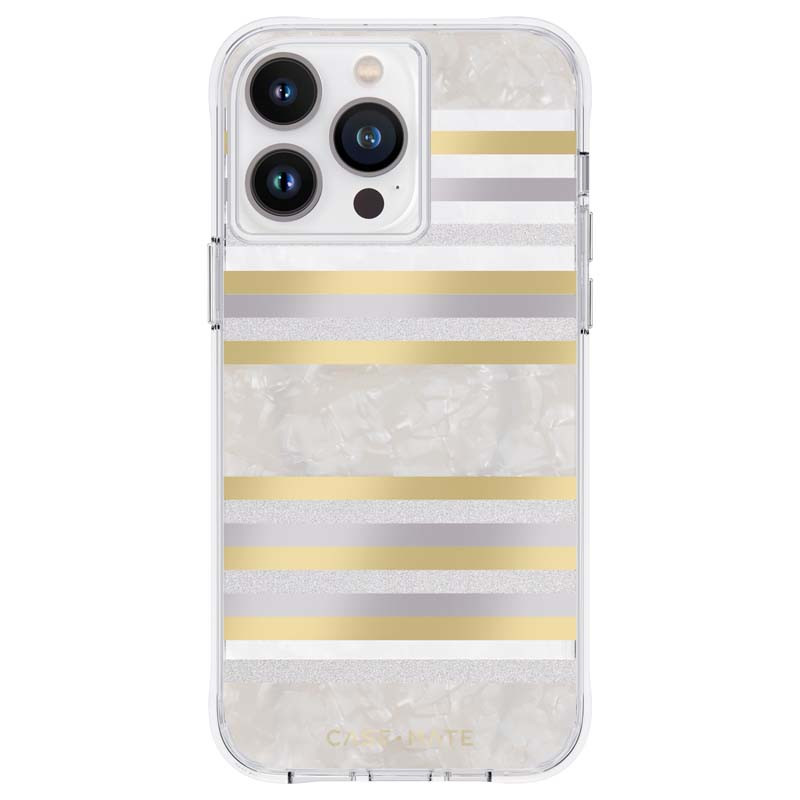 Etui Do iPhone 14 Pro Max Zdobione Masą Perłową Case-Mate Pearl Stripes MagSafe Biały