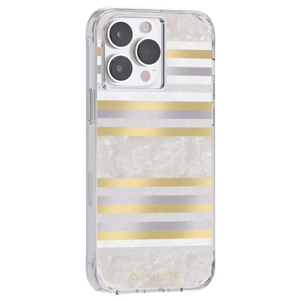 Etui Do iPhone 14 Pro Max Zdobione Masą Perłową Case-Mate Pearl Stripes MagSafe Biały