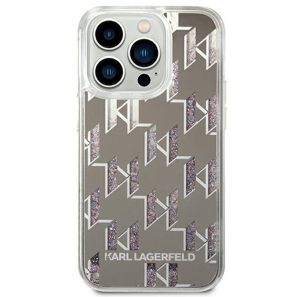 Etui Do iPhone 14 Pro Max Karl Lagerfeld Monogram Liquid Glitter Srebrny