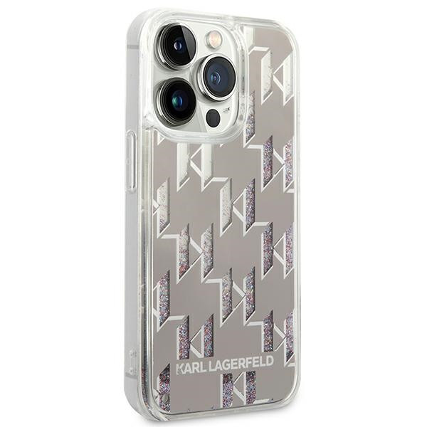 Etui Do iPhone 14 Pro Max Karl Lagerfeld Monogram Liquid Glitter Srebrny
