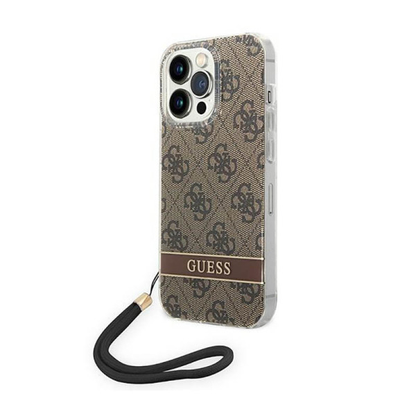 Etui Ze Smyczką Do iPhone 14 Pro Max Guess 4G Print Cord Brązowy