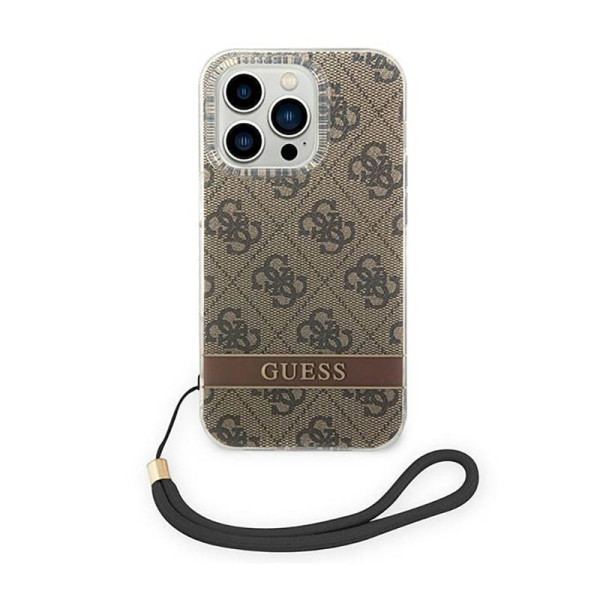 Etui Ze Smyczką Do iPhone 14 Pro Max Guess 4G Print Cord Brązowy