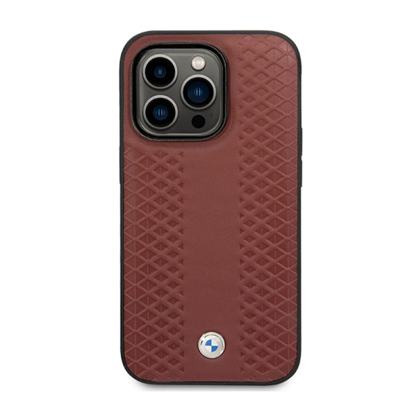 Etui Do iPhone 14 Pro Max BMW Leather Diamond Pattern MagSafe Brązowy