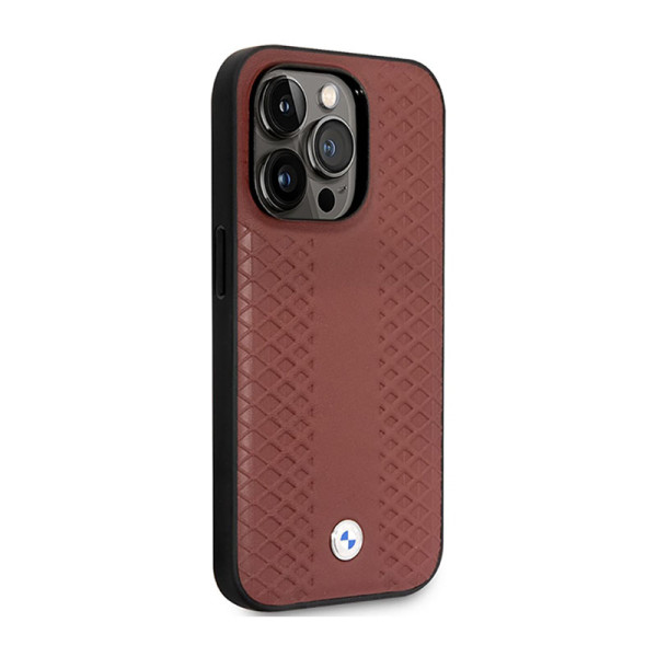 Etui Do iPhone 14 Pro Max BMW Leather Diamond Pattern MagSafe Brązowy