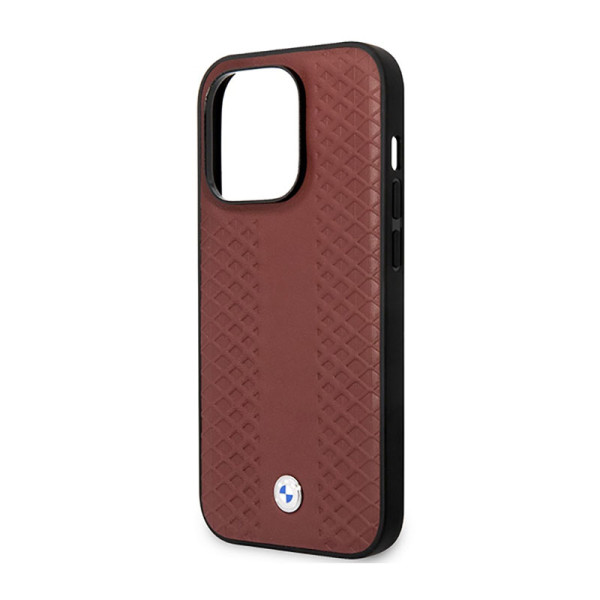 Etui Do iPhone 14 Pro Max BMW Leather Diamond Pattern MagSafe Brązowy