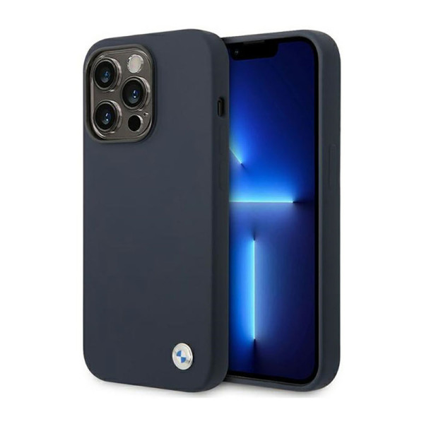 Etui Do iPhone 14 Pro Max BMW Liquid Silicone Case Metal Logo MagSafe Niebieski