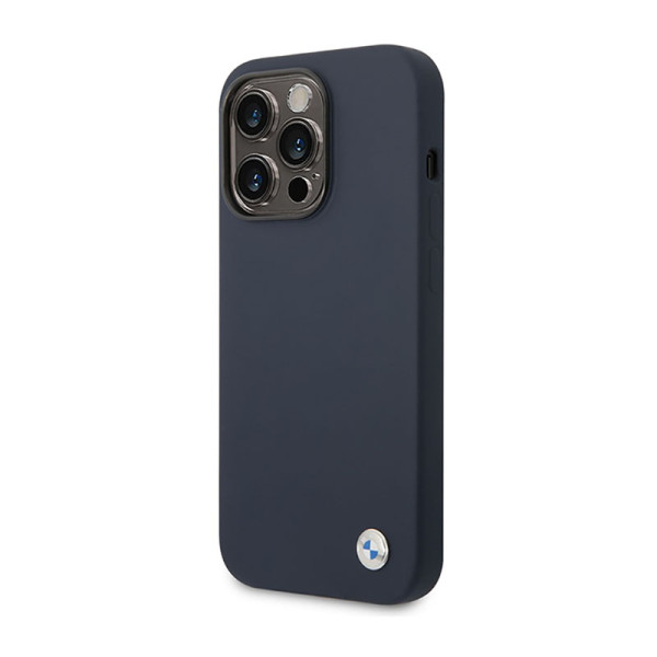 Etui Do iPhone 14 Pro Max BMW Liquid Silicone Case Metal Logo MagSafe Niebieski