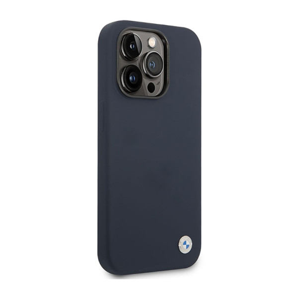 Etui Do iPhone 14 Pro Max BMW Liquid Silicone Case Metal Logo MagSafe Niebieski