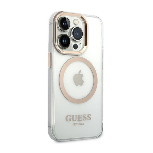 Etui Do iPhone 14 Pro Max Guess Metal Outline MagSafe Przezroczysty