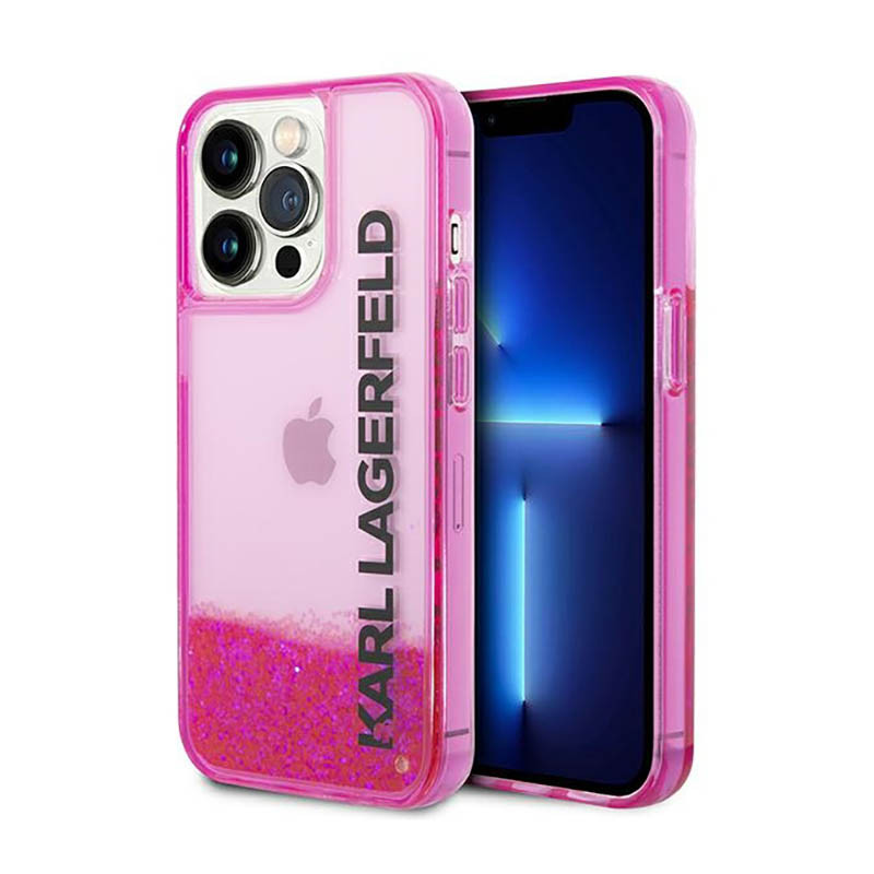 Etui Do iPhone 14 Pro Max Karl Lagerfeld Liquid Glitter Translucent Elongated Logo Case Różowy