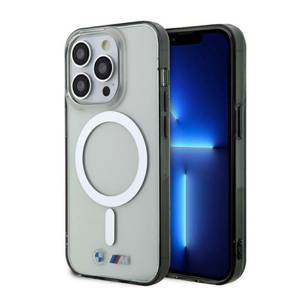 Etui Do iPhone 14 Pro Max BMW Silver Ring MagSafe Przezroczysty