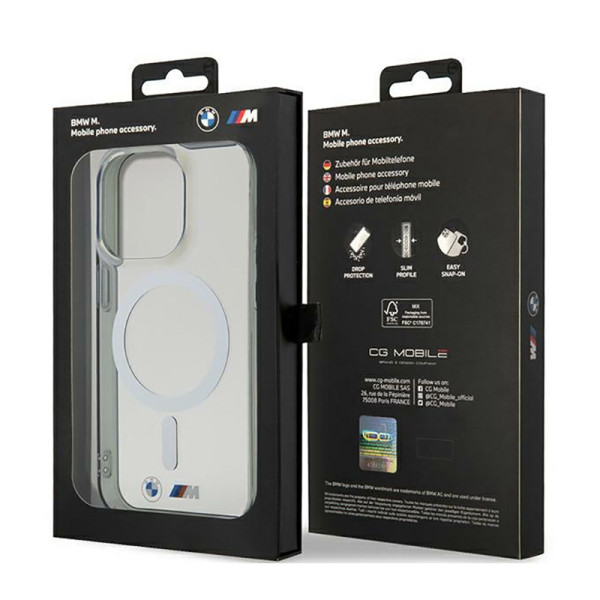 Etui Do iPhone 14 Pro Max BMW Silver Ring MagSafe Przezroczysty