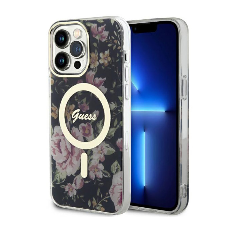 Etui Do iPhone 14 Pro Max Guess Flower MagSafe Czarny