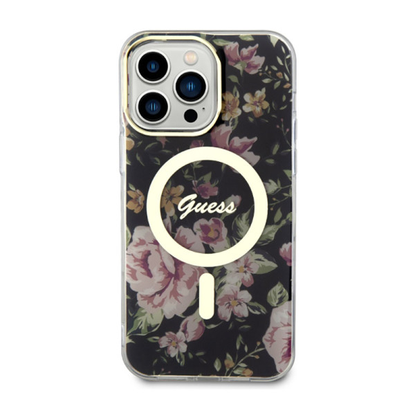 Etui Do iPhone 14 Pro Max Guess Flower MagSafe Czarny