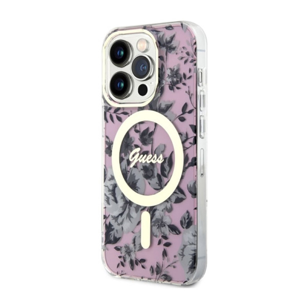Etui Do iPhone 14 Pro Max Guess Flower MagSafe Różowy