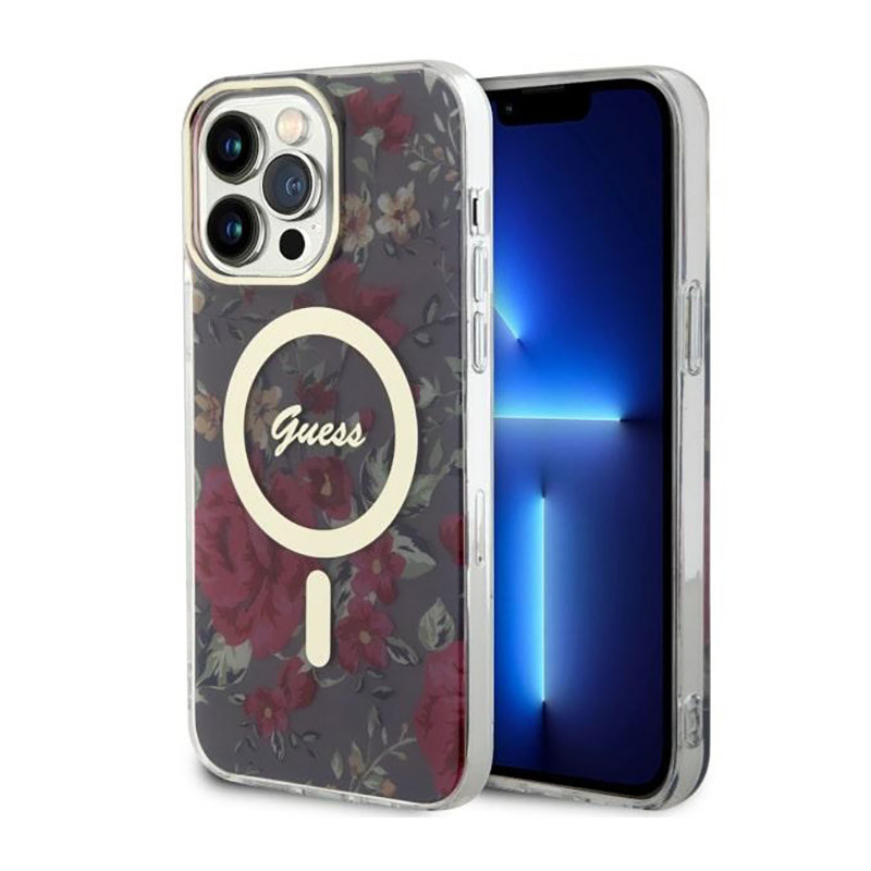 Etui Do iPhone 14 Pro Max Guess Flower MagSafe Zielony