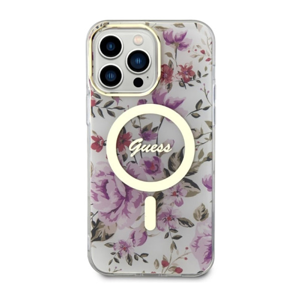Etui Do iPhone 14 Pro Max Guess Flower MagSafe Przezroczysty