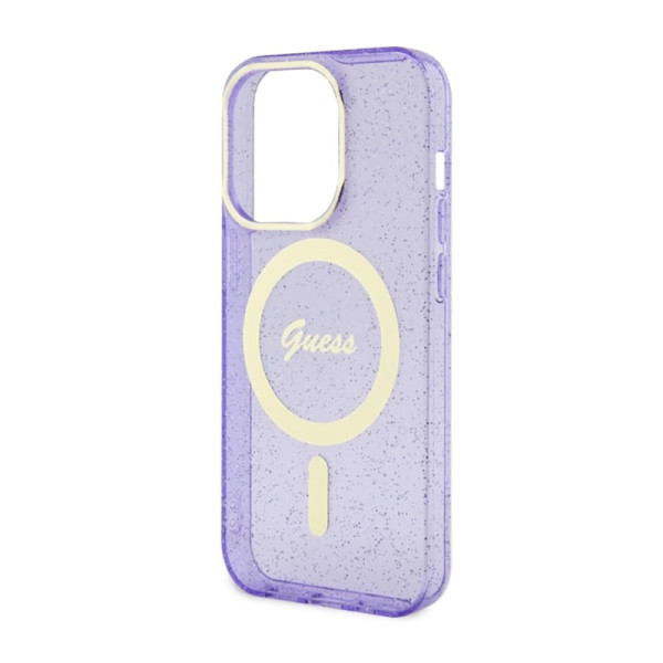 Etui Do iPhone 14 Pro Max Guess Glitter Gold MagSafe Fioletowy