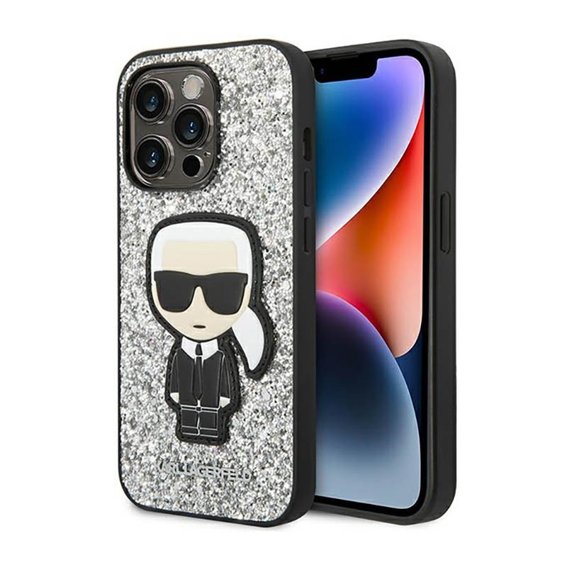 Etui Do iPhone 14 Pro Max Karl Lagerfeld Glitter Flakes Ikonik Srebrny