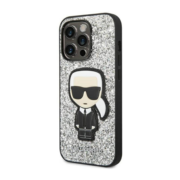 Etui Do iPhone 14 Pro Max Karl Lagerfeld Glitter Flakes Ikonik Srebrny
