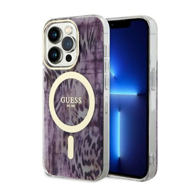 Etui Do iPhone 14 Pro Max Guess Leopard MagSafe Różowy