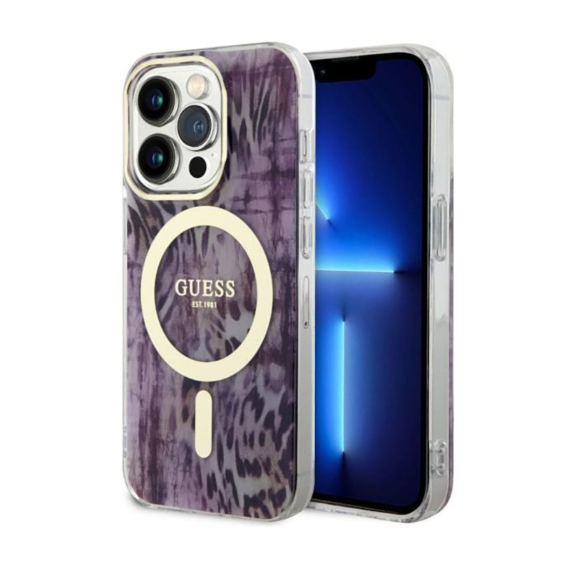 Etui Do iPhone 14 Pro Max Guess Leopard MagSafe Różowy