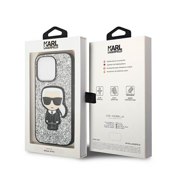 Etui Do iPhone 14 Pro Max Karl Lagerfeld Glitter Flakes Ikonik Srebrny