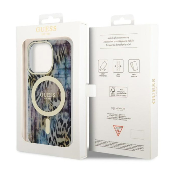 Etui Do iPhone 14 Pro Max Guess Leopard MagSafe Niebieski