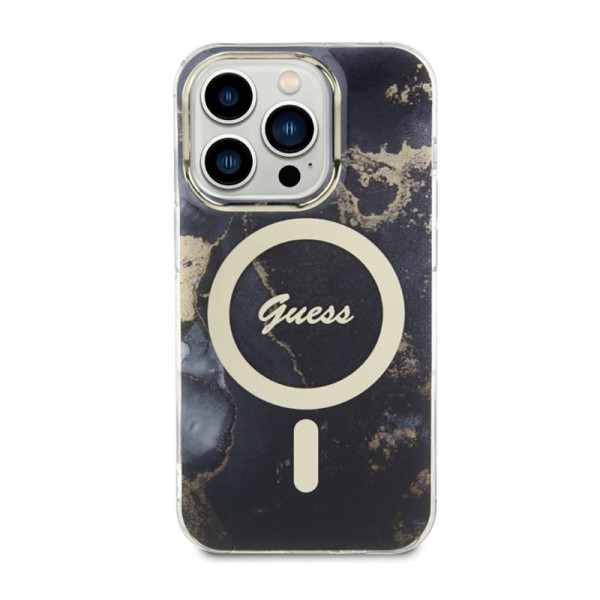 Etui Do iPhone 14 Pro Max Guess Golden Marble MagSafe Czarny
