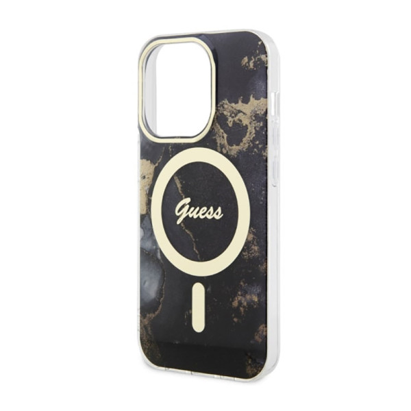 Etui Do iPhone 14 Pro Max Guess Golden Marble MagSafe Czarny
