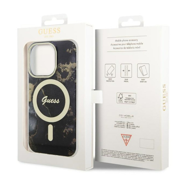 Etui Do iPhone 14 Pro Max Guess Golden Marble MagSafe Czarny