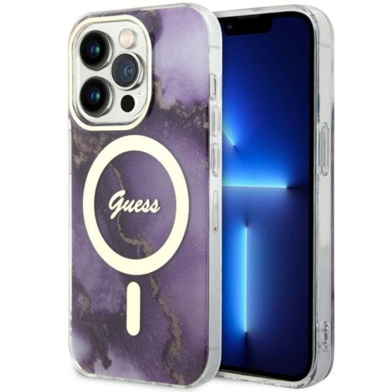 Etui Do iPhone 14 Pro Max Guess Golden Marble MagSafe Fioletowy