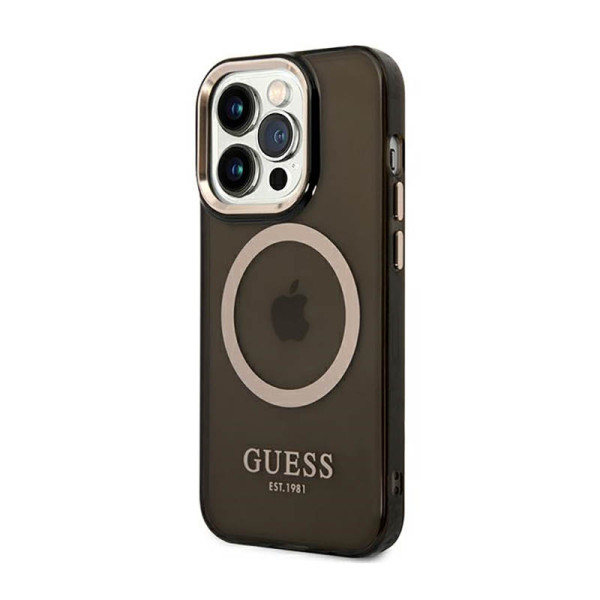 Etui Do iPhone 14 Pro Max Guess Gold Outline Translucent MagSafe Czarny