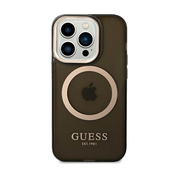 Etui Do iPhone 14 Pro Max Guess Gold Outline Translucent MagSafe Czarny