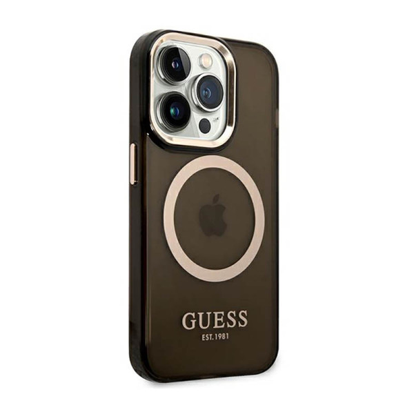 Etui Do iPhone 14 Pro Max Guess Gold Outline Translucent MagSafe Czarny