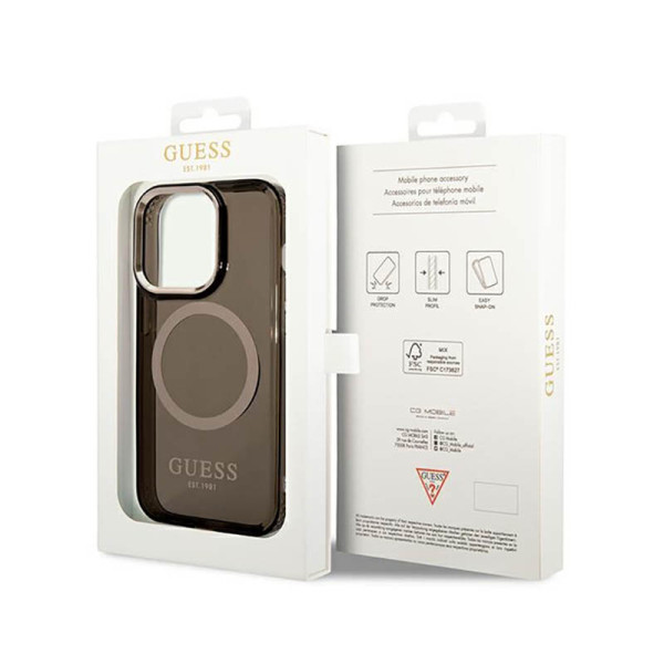 Etui Do iPhone 14 Pro Max Guess Gold Outline Translucent MagSafe Czarny