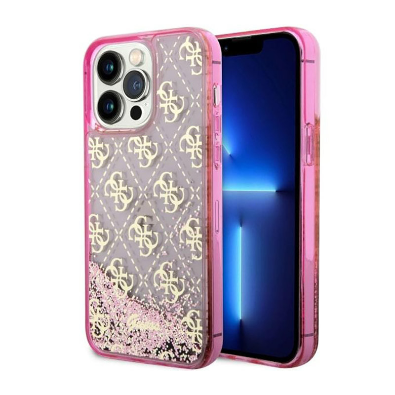 Etui Do iPhone 14 Pro Max Guess Liquid Glitter Transculent 4G Różowy