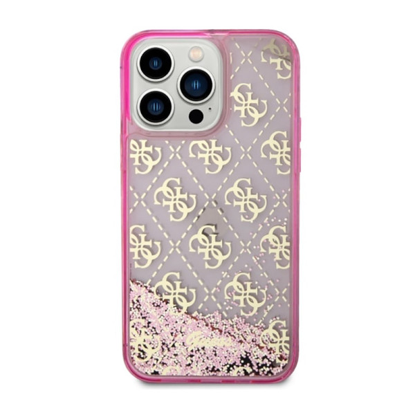 Etui Do iPhone 14 Pro Max Guess Liquid Glitter Transculent 4G Różowy