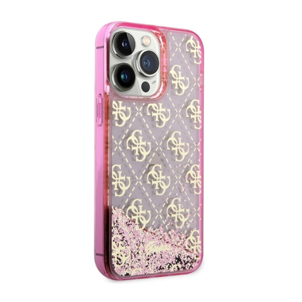 Etui Do iPhone 14 Pro Max Guess Liquid Glitter Transculent 4G Różowy