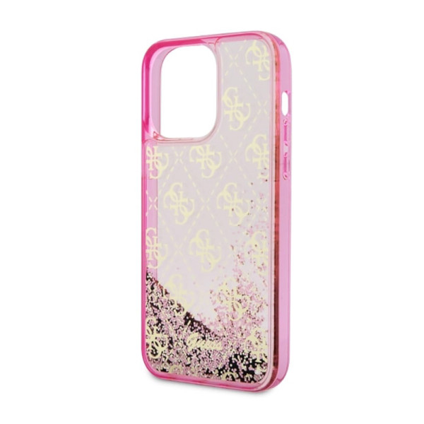 Etui Do iPhone 14 Pro Max Guess Liquid Glitter Transculent 4G Różowy