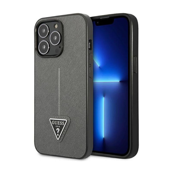 Etui Do iPhone 14 Pro Max Guess Saffiano Triangle Logo Case Srebrny