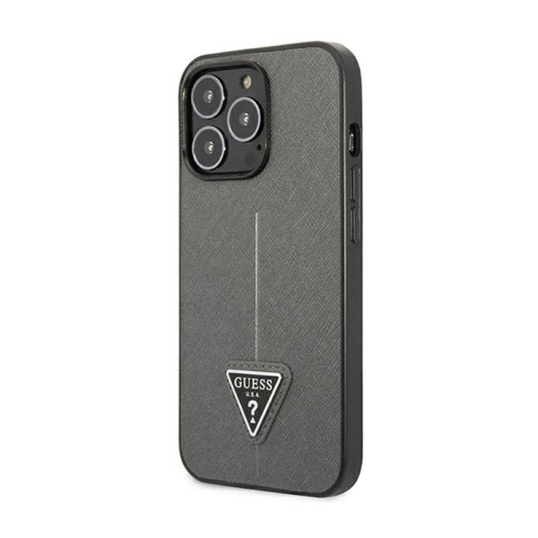 Etui Do iPhone 14 Pro Max Guess Saffiano Triangle Logo Case Srebrny
