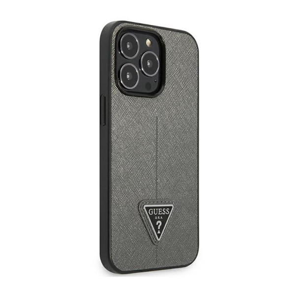 Etui Do iPhone 14 Pro Max Guess Saffiano Triangle Logo Case Srebrny
