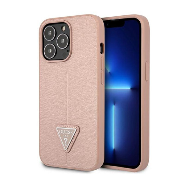 Etui Do iPhone 14 Pro Max Guess Saffiano Triangle Logo Case Różowy