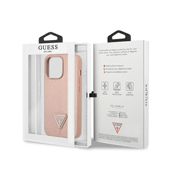 Etui Do iPhone 14 Pro Max Guess Saffiano Triangle Logo Case Różowy